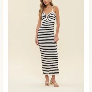 The Kali Stripe Twist Front Crochet Knit Midi Dress